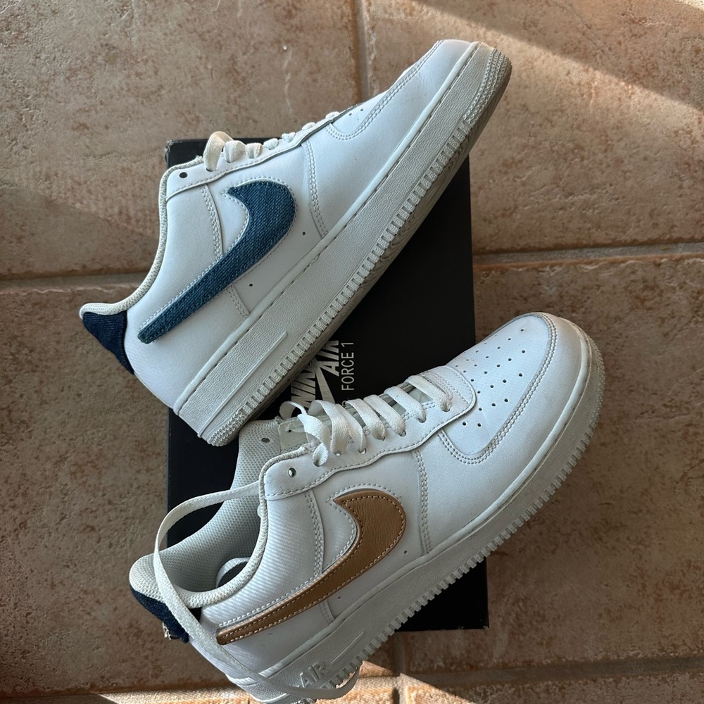 Nike Sneakers with Blue and Tan Swooshes